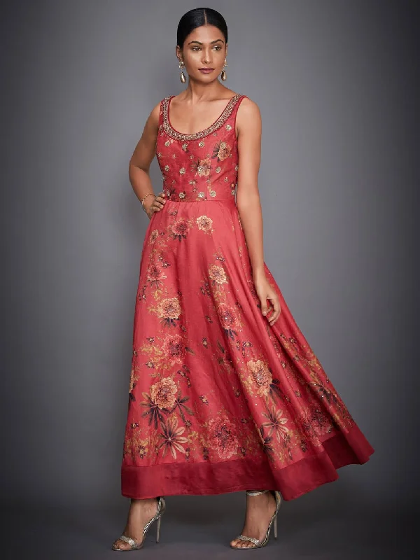 RI Ritu Kumar Coral Floral Embroidered Dress Anniversary floral dresses