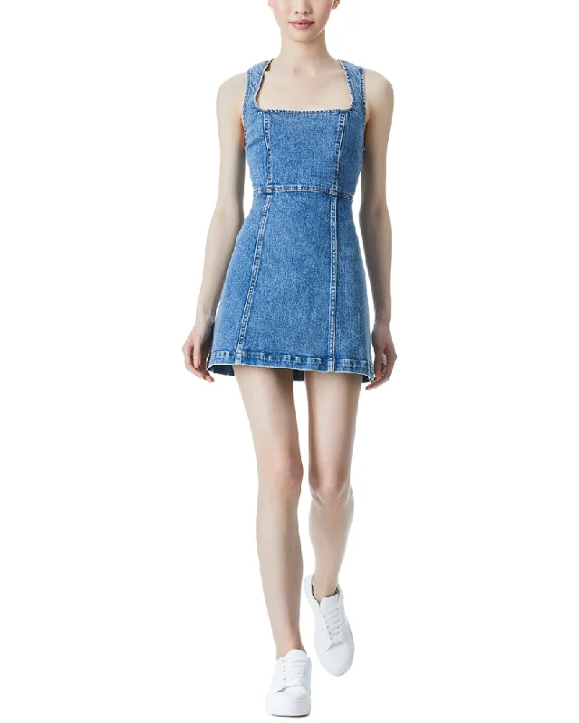 alice + olivia Ramsey A-Line Mini Dress Ripped Denim Skirt