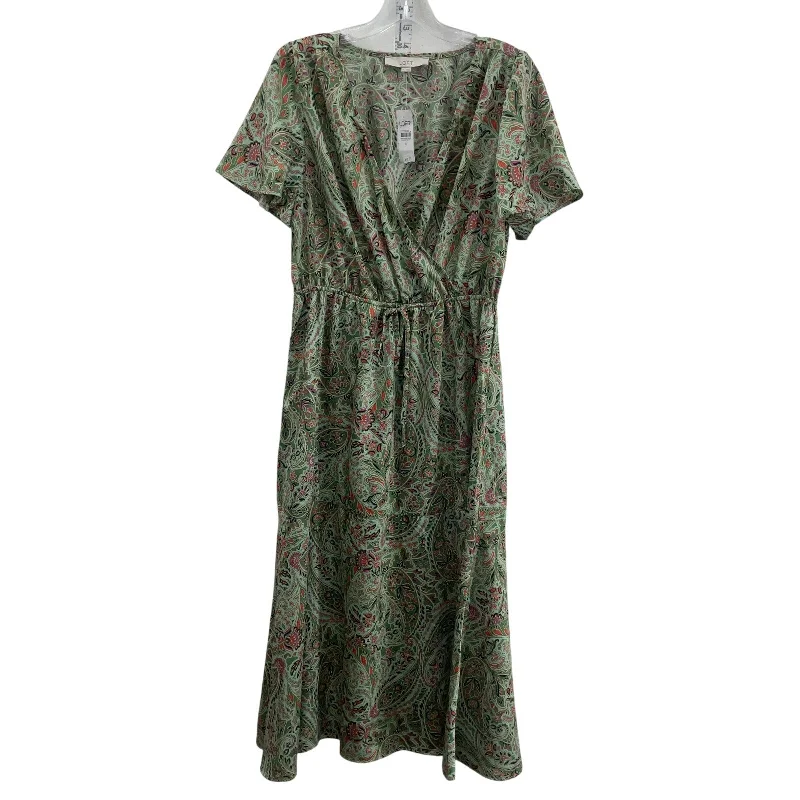 Ann Taylor LOFT Green Pink Paisley Women Faux Wrap Dress M NWT Long Fit & Flare Sexy Maxi Skirt