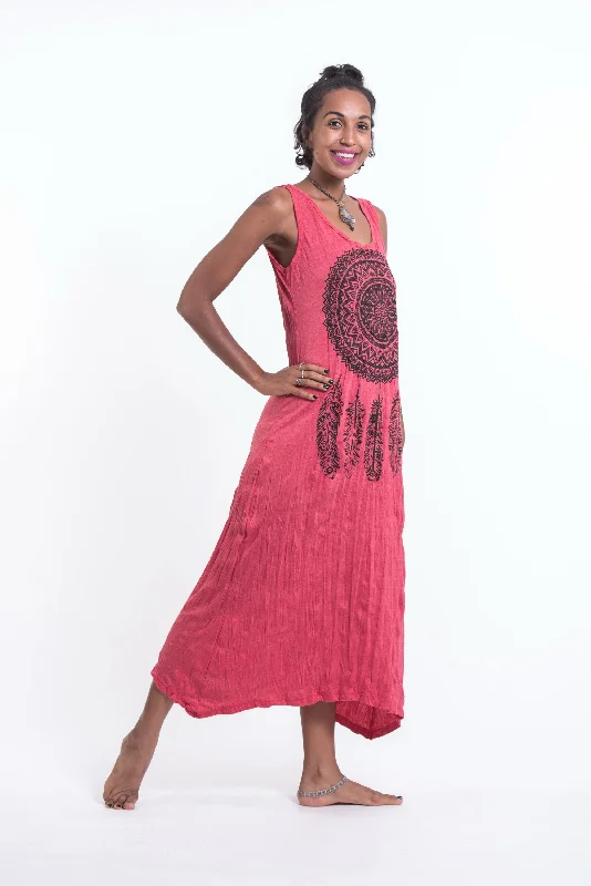 Womens Dreamcatcher Long Tank Dress in Red Long Boho Skirt