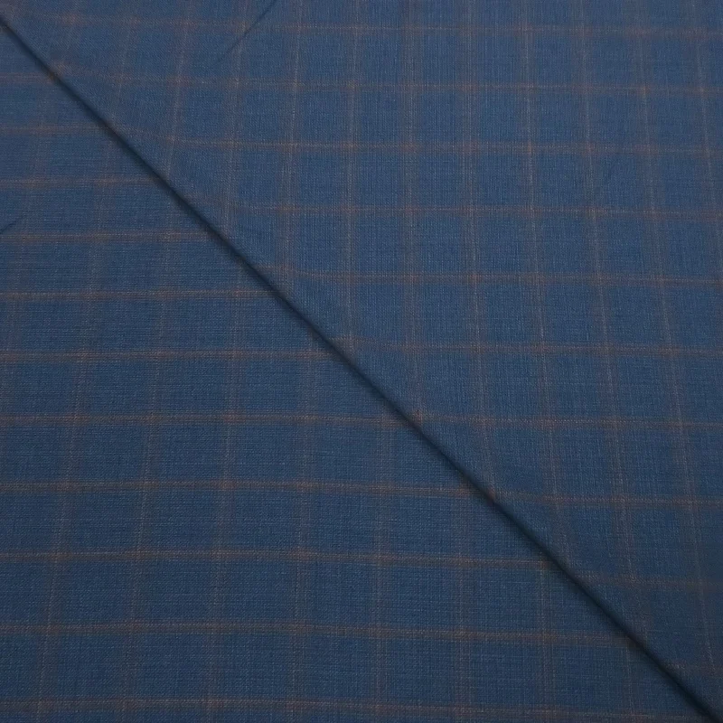 2.25 YDS Medium Blue with Brown Windowpane Australis Super 150's Wool Loro Piana Fabric Affordable unclassified dresses