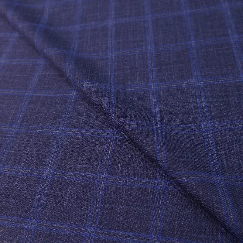 2.5 YDS Blue Windowpane Wool Silk and Linen Loro Piana Fabric Short unclassified dresses