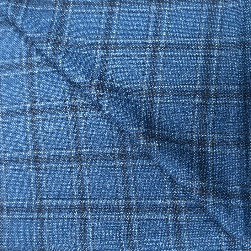 3 YDS Piece Linen Tweed Light blue and Navy Checkered Loro Piana Fabric Office unclassified dresses