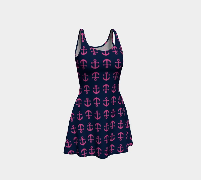 Anchor Toss Flare Dress - Pink on Navy Spring unclassified dresses