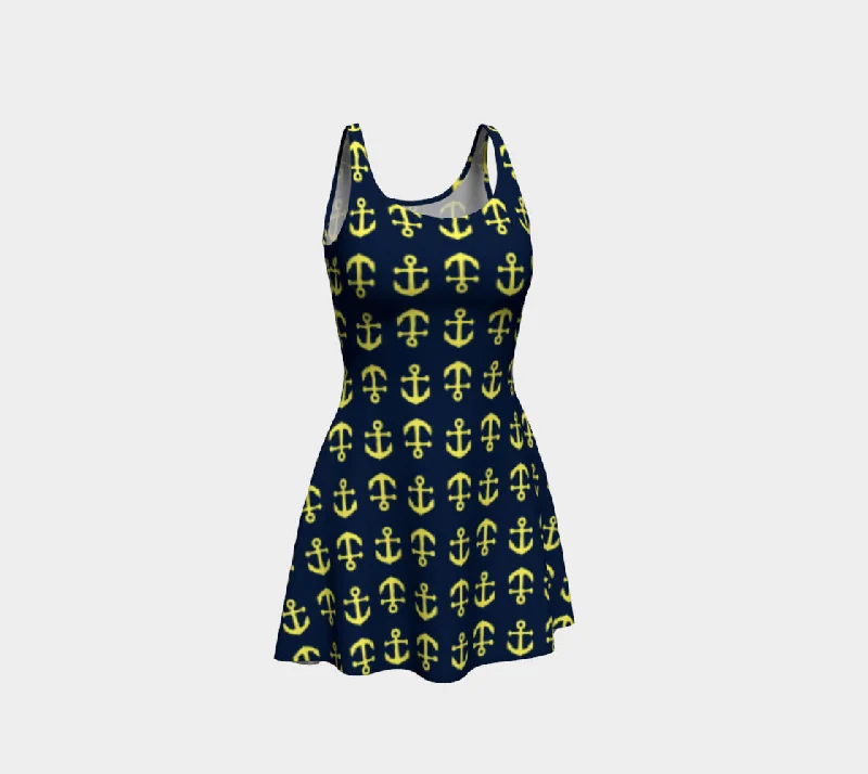 Anchor Toss Flare Dress - Yellow on Navy Wedding guest unclassified dresses