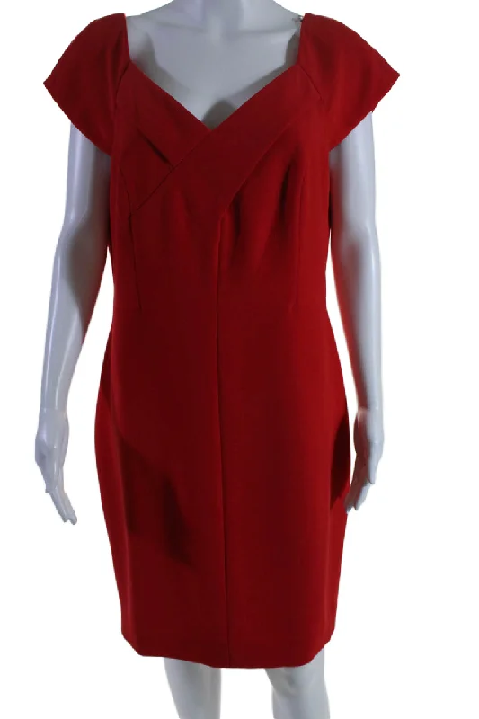 Badgley Mischka Womens Sleeveless V Neck Back Zipped Closure Dress Red Vacation unclassified dresses