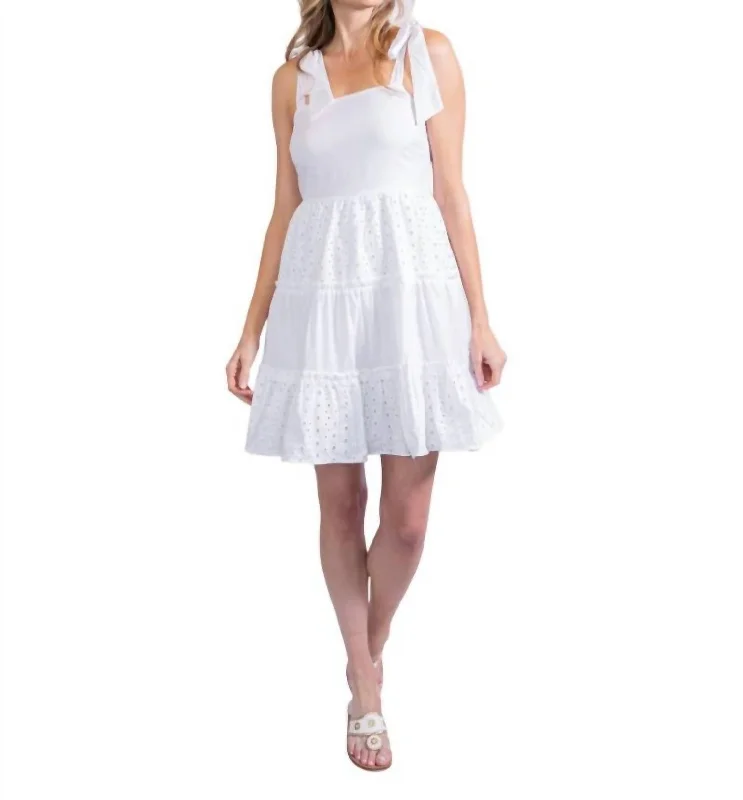 Bow Shoulder Flare Dress In White High-low unclassified dresses