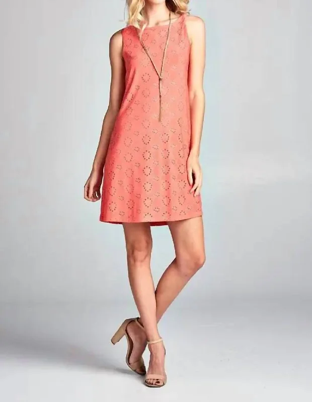 Brunch Date Eyelet Shift Dress In Coral High-end unclassified dresses