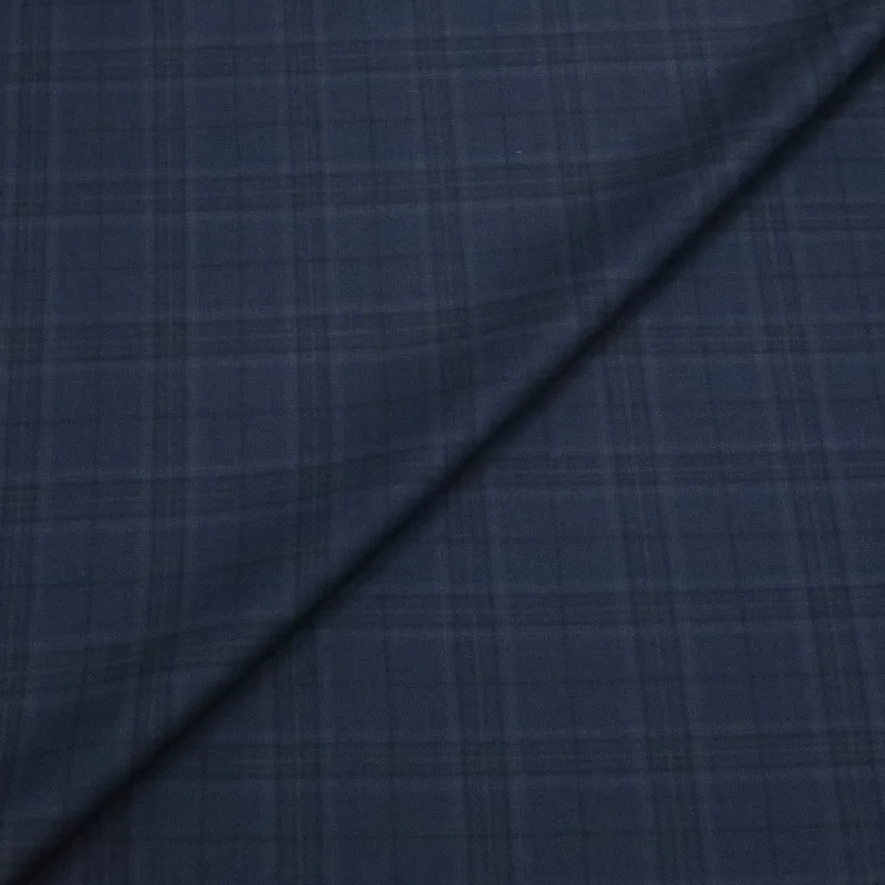 Dark Blue Windowpane Plaid Dormeuil Privé Wool Luxury Fabric Minimalist unclassified dresses