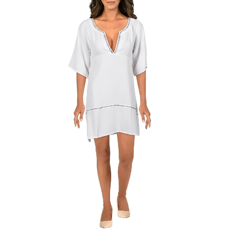 D'Azur Womens Solid V-Neck Shift Dress A-line unclassified dresses