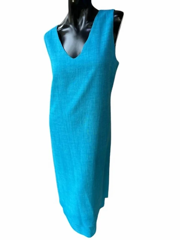 Double Layer Vneck Dress In Cyan Breathable unclassified dresses