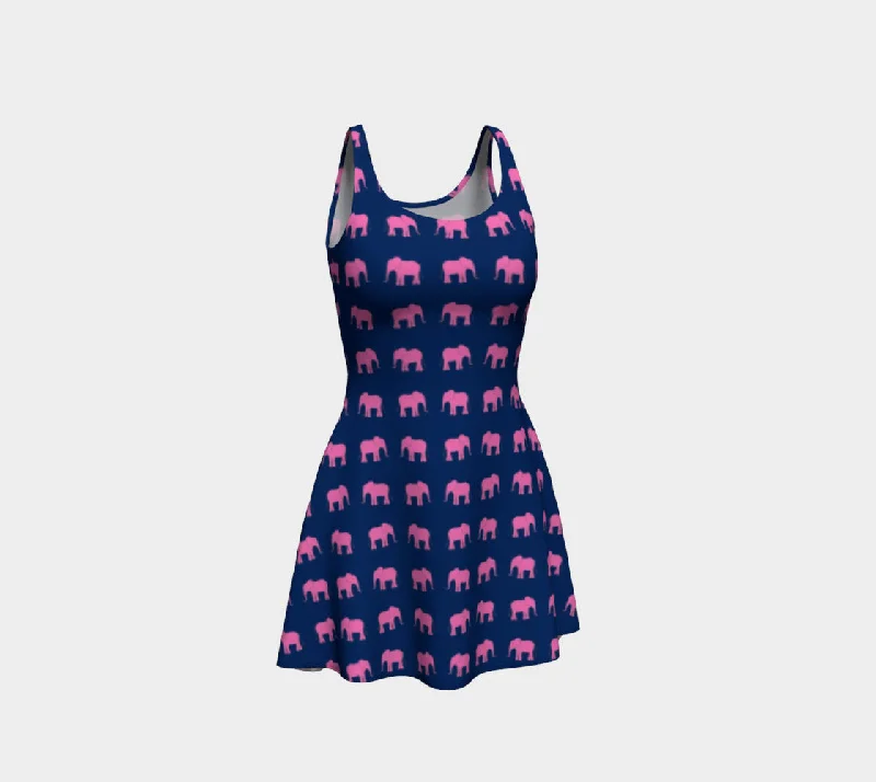 Elephant Flare Dress - Pink on Navy Date night unclassified dresses