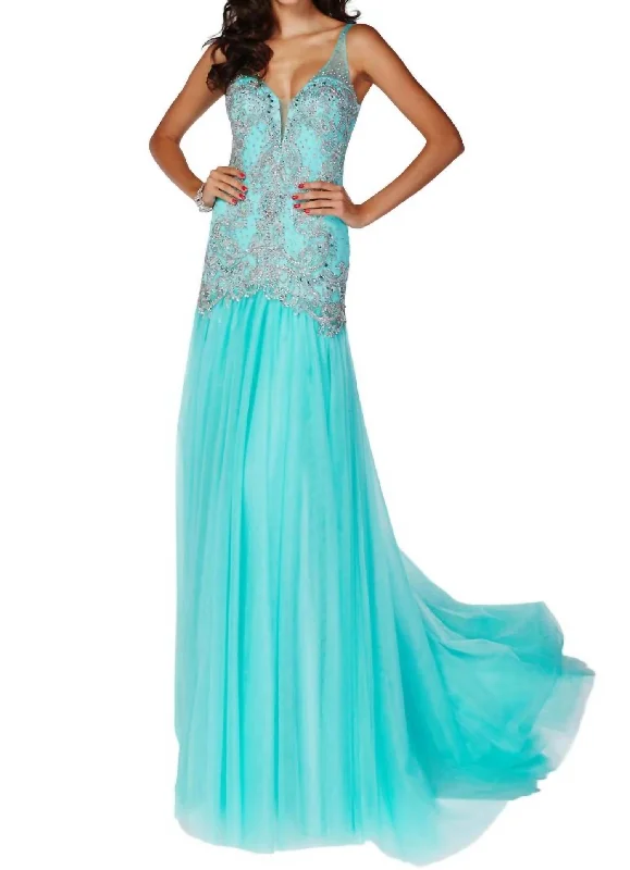 Glittered Prom Dress In Turquoise Discounted unclassified dresses