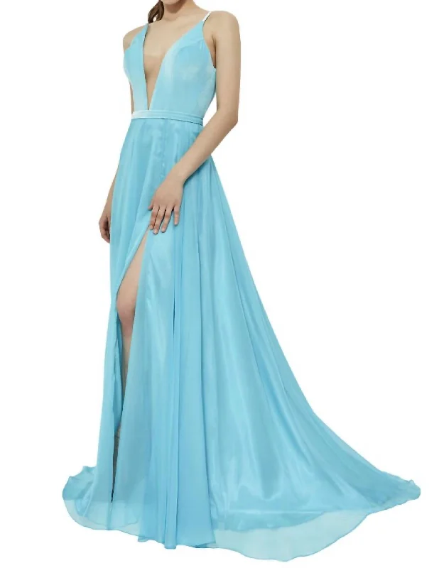 High-Slit Prom Dress In Turquoise Lace unclassified dresses