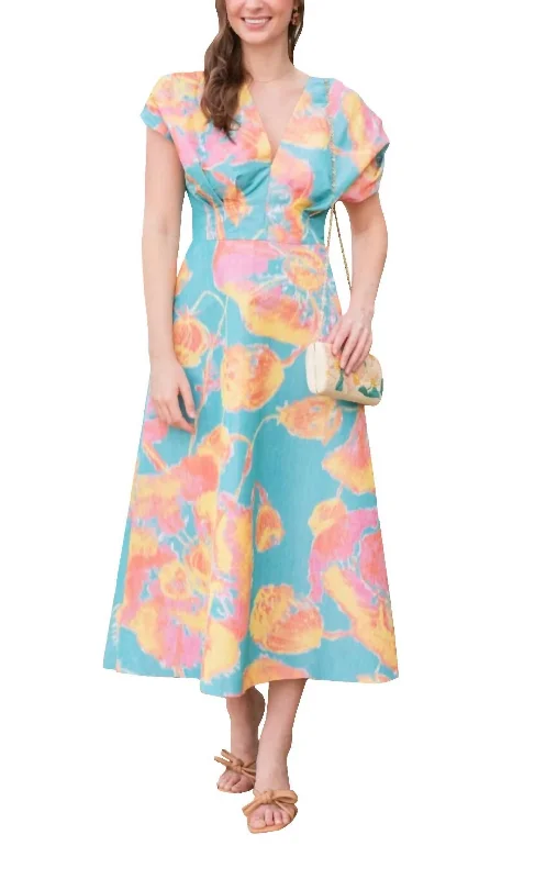 Isabel Dress In Teal Multi Bright color unclassified dresses