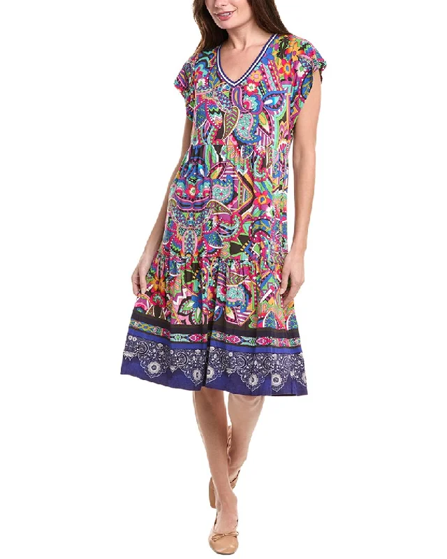 Johnny Was Demarne Tiered Tea-Length Dress Casual unclassified dresses