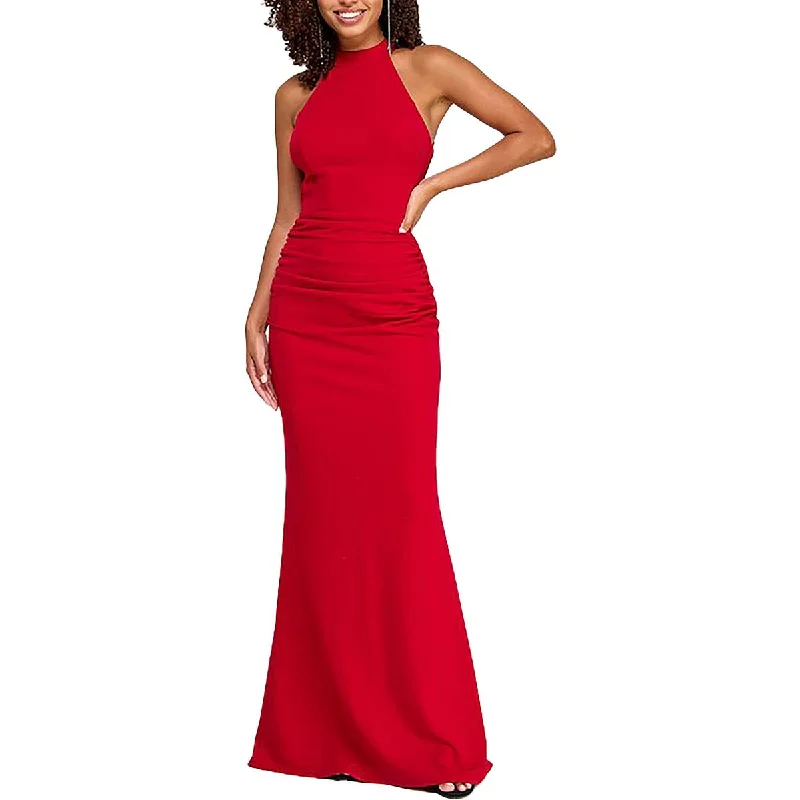 Juniors Womens Full Length Halter Evening Dress Open-back unclassified dresses