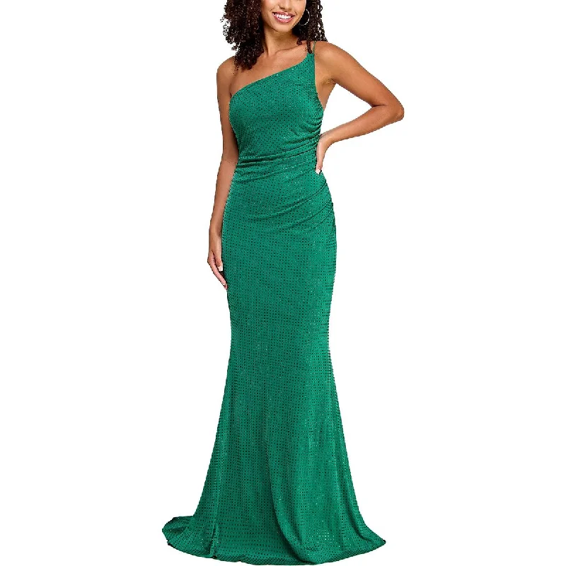 Juniors Womens Rhinestone One Shoulder Evening Dress Bright color unclassified dresses