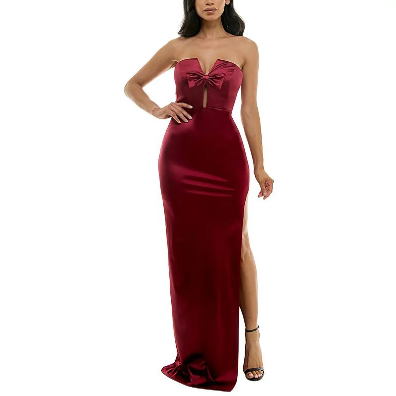 Juniors Womens Slit Sateen Evening Dress Open-back unclassified dresses