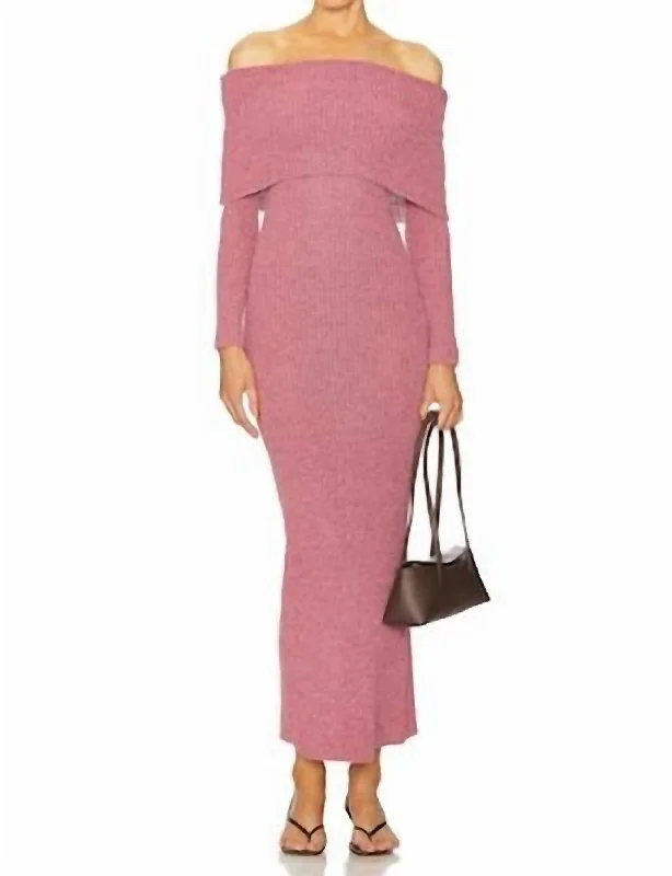 Lenora Off Shoulder Dress In Pink Satin unclassified dresses