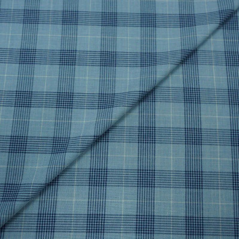 Light Blue Plaid Dormeuil Calypso Finest Wool Silk And Linen Fabric Soft fabric unclassified dresses