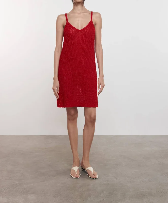 Linen Open Knit Piscine Dress In Poppy Embroidered unclassified dresses