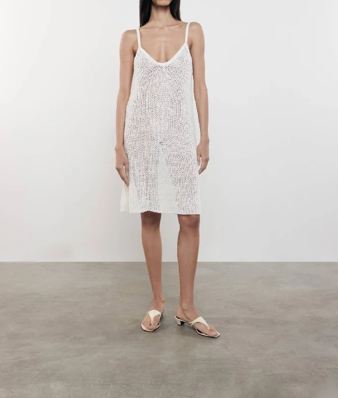 Linen Open Knit Piscine Dress In White Neutral tone unclassified dresses