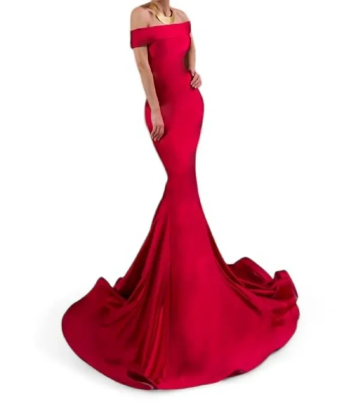 Lux Stretch Jersey Mermaid Gown In Red Travel unclassified dresses