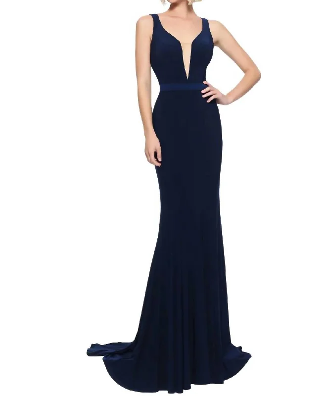 Mermaid Sleeveless Prom Dress In Navy Casual unclassified dresses