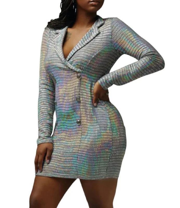 Metallic Blazer Dress In Silver Ruched unclassified dresses