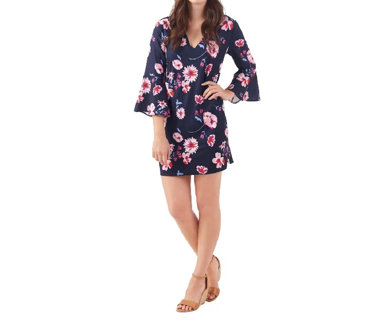 Mila Bell Sleeve Dress In Navy Long unclassified dresses