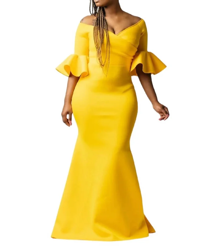 Off The Shoulder Gown In Yellow Party unclassified dresses