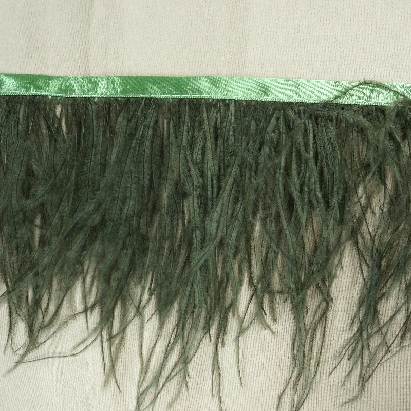 Olive Green Ostrich Feather Trim 2 PLY Lightweight unclassified dresses