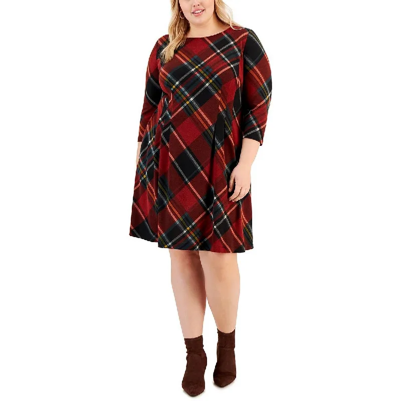 Plus Womens Knit Plaid Shift Dress Holiday unclassified dresses