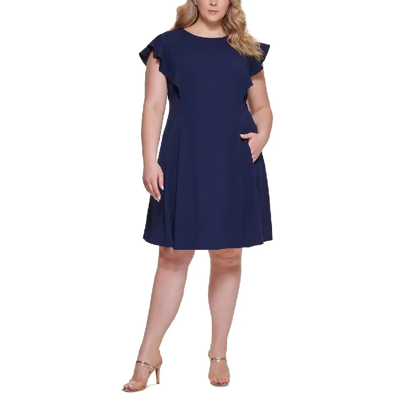 Plus Womens Solid Crepe Fit and Flare Dress Flowy unclassified dresses