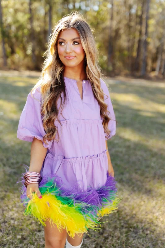 Queen of Sparkles Lavender Mardi Gras Feather Bottom Dress Dark color unclassified dresses