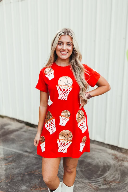 Queen Of Sparkles Red Basketball Hoop Tee Dress Off-shoulder unclassified dresses