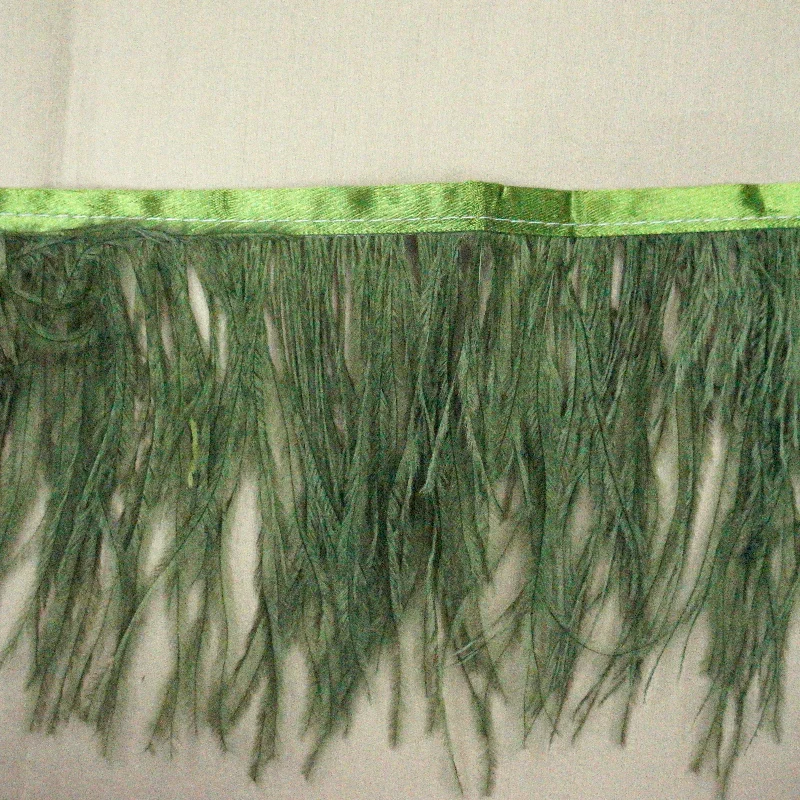 Sage Green Ostrich Feather Trim 2 PLY Breathable unclassified dresses