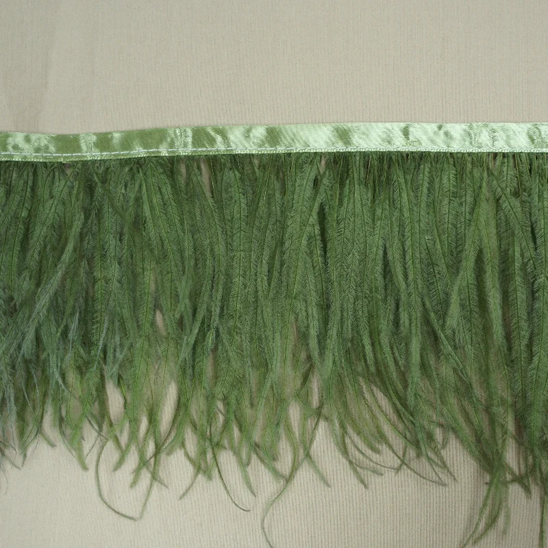 Sage Green Ostrich Feather Trim 2 PLY Summer unclassified dresses