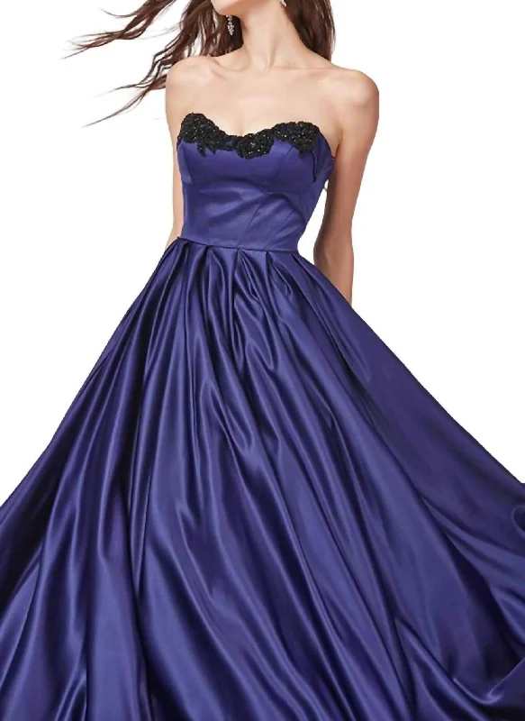 Satin Prom Dress In Midnight Blue Dark color unclassified dresses