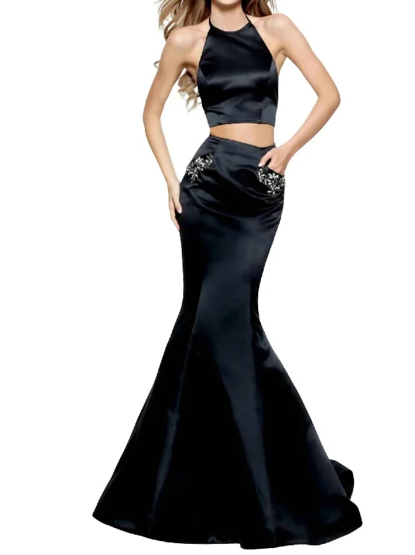 Satin Two-Piece Prom Dress In Black Y2K unclassified dresses