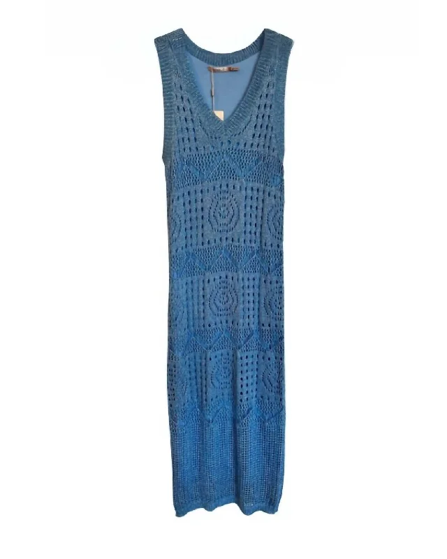 Sleeveless Crochet Knit Dress In Blue Fashionable unclassified dresses