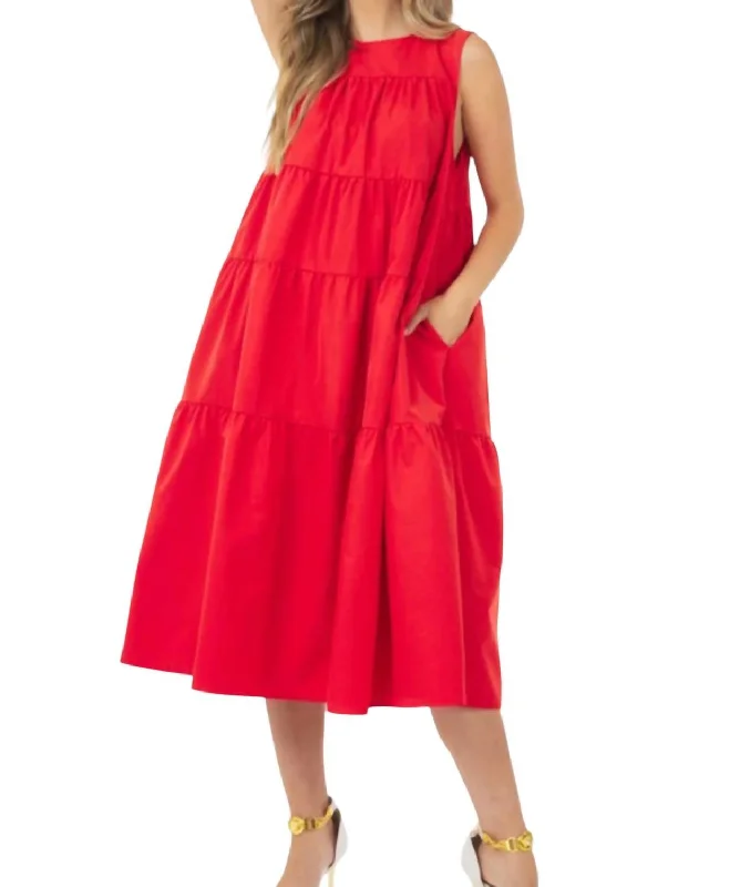 Sleeveless Poplin Dress In Red Women's unclassified dresses