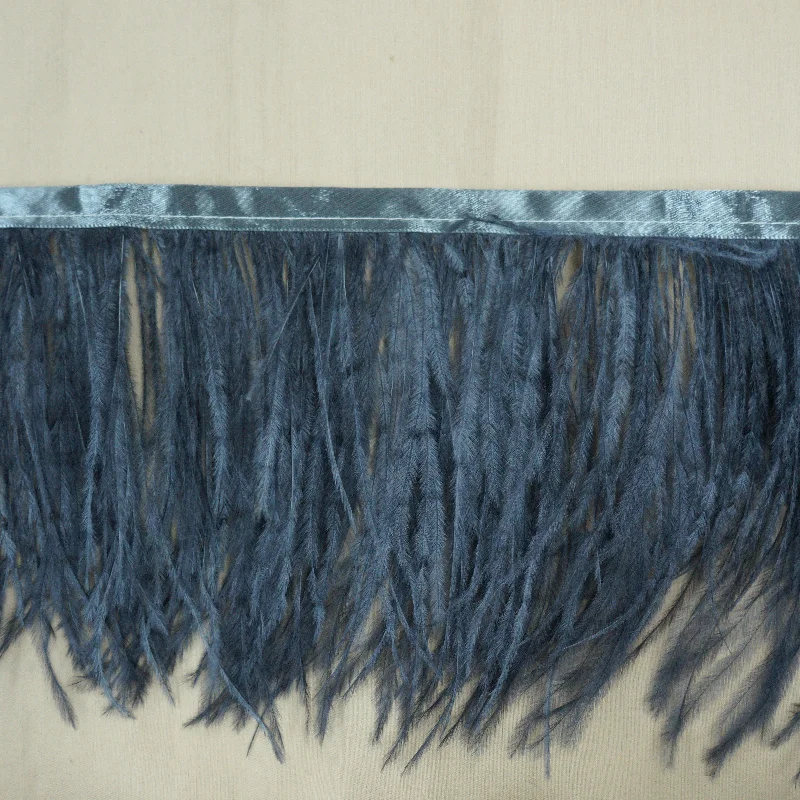 Steel Blue Ostrich Feather Trim 2 PLY Bold pattern unclassified dresses