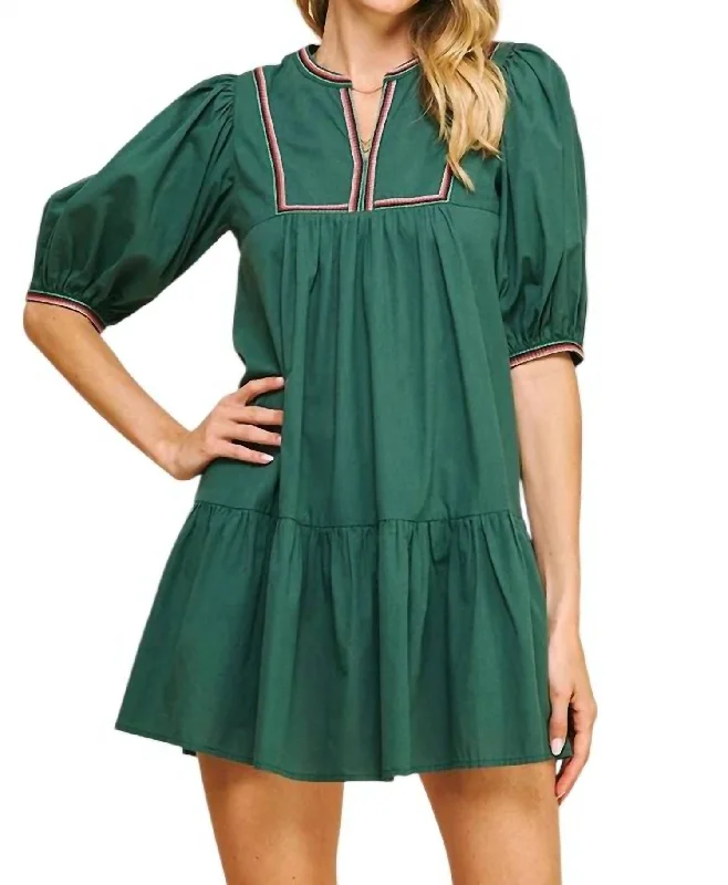 Tape Trim Detail Dress In Hunter Green Breathable unclassified dresses