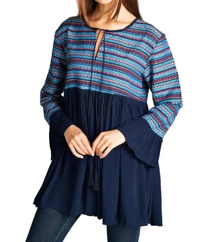 Tapestry Geometric Dress - Plus In Navy Short unclassified dresses