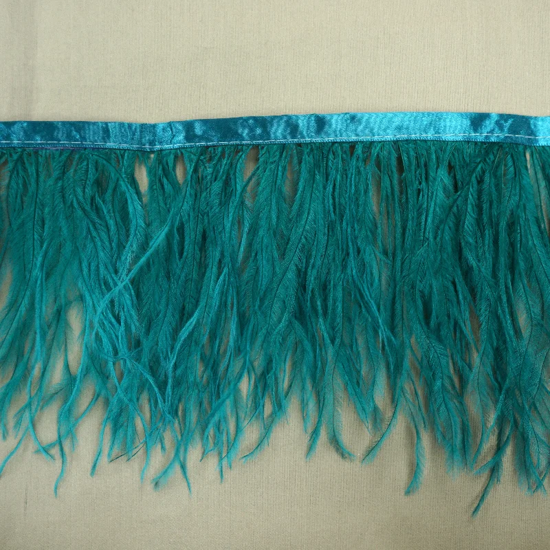 Teal Ostrich Feather Trim 2 PLY Striped unclassified dresses