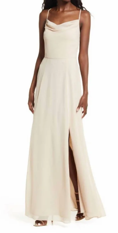 The Wesley Cowl Neck Chiffon Gown In Ivory Bodycon unclassified dresses