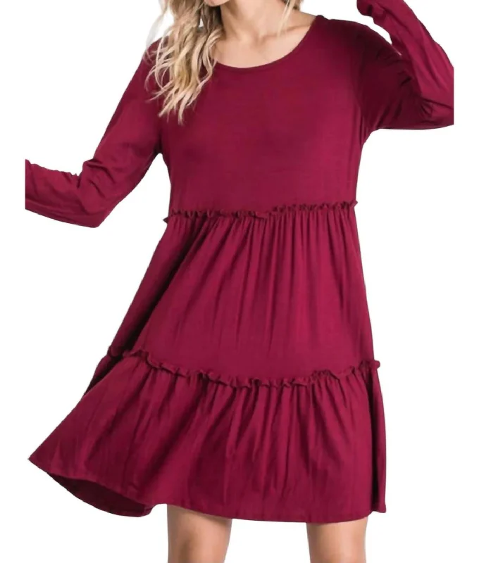 Tiered Dress In Burgundy Affordable unclassified dresses