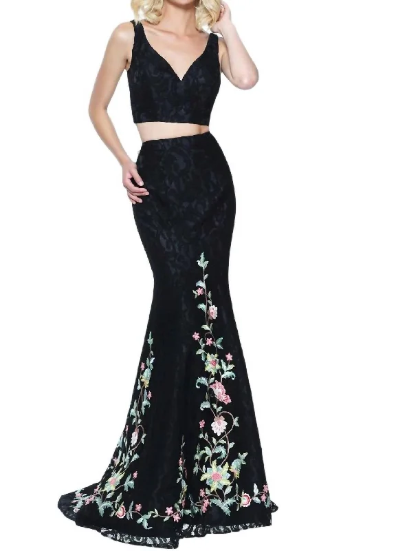 Two-Piece Mermaid Prom Dress In Black/multi Tiered unclassified dresses